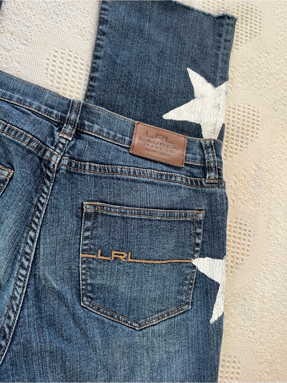 Ralph Lauren Blue Denim Straight-Leg Jeans with White Star Graphics